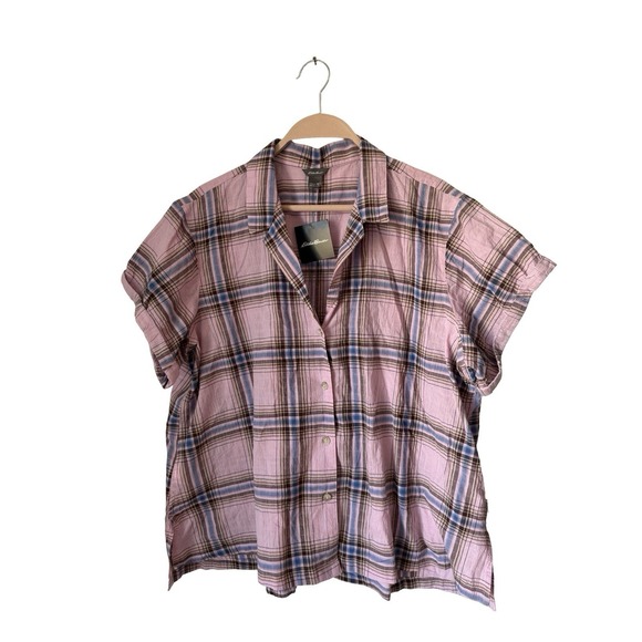 Eddie Bauer Tops - Eddie Bauer Pink Plaid Button-Down Short Sleeve Shirt